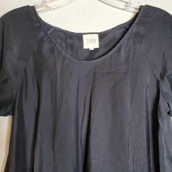 TRYB Silk Short Sleeve Cutout Asymmetric Top 6 Black Whimsigoth Fairy Grunge - Picture 5 of 11